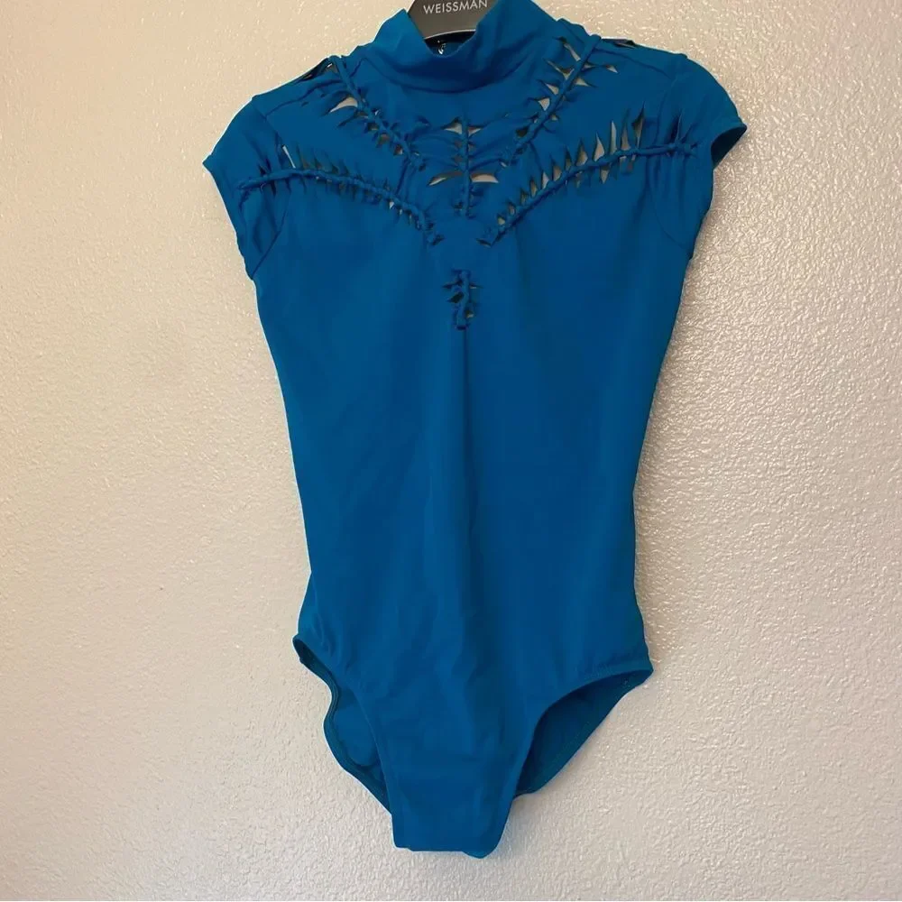 WEISSMAN Balera Dance Costume Woven Mock Neck Leotard MT10942 Teal LC child